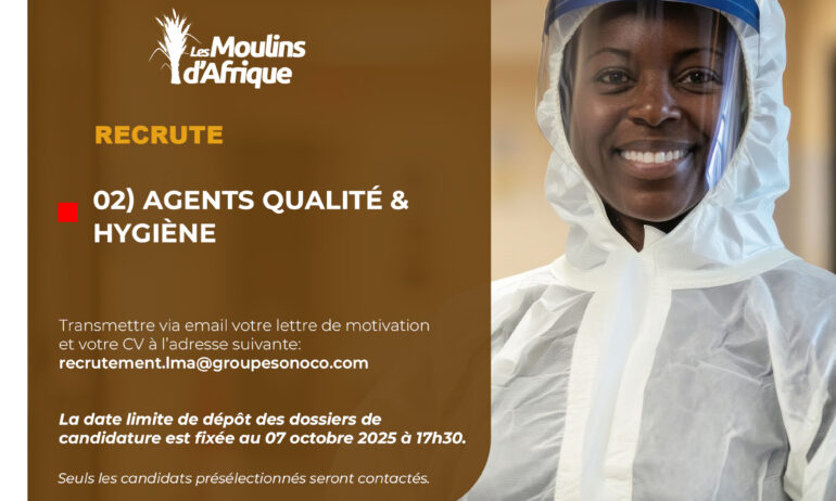 DEUX (02) AGENTS QUALITÉ & HYGIÈNE (H/F)